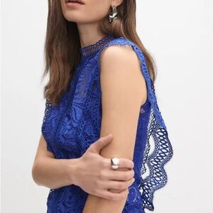Frank Lyman - Floral Lace Pullover Elegant Blue Lace Sleeveless Top XL
